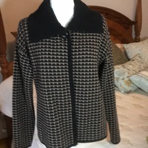 A IDA Houndstooth Wool Blend  Cardigan Sweater Jacket size Large